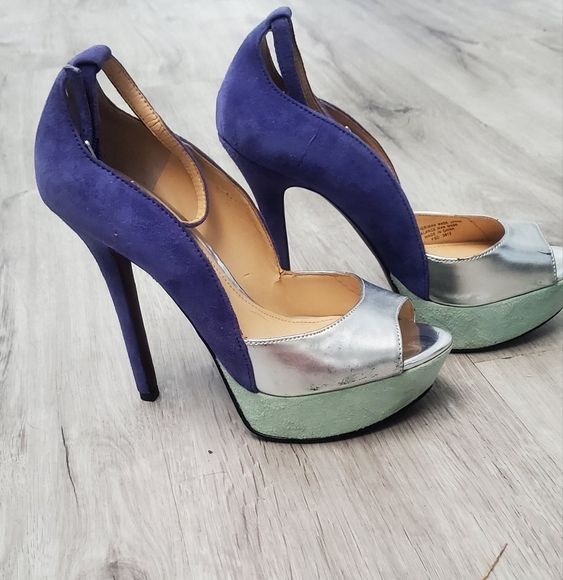 Elanzo Angiolini Takeko Purple Silver Mint Ankle Platform Stiletto Suede Heels 6 - Picture 7 of 9